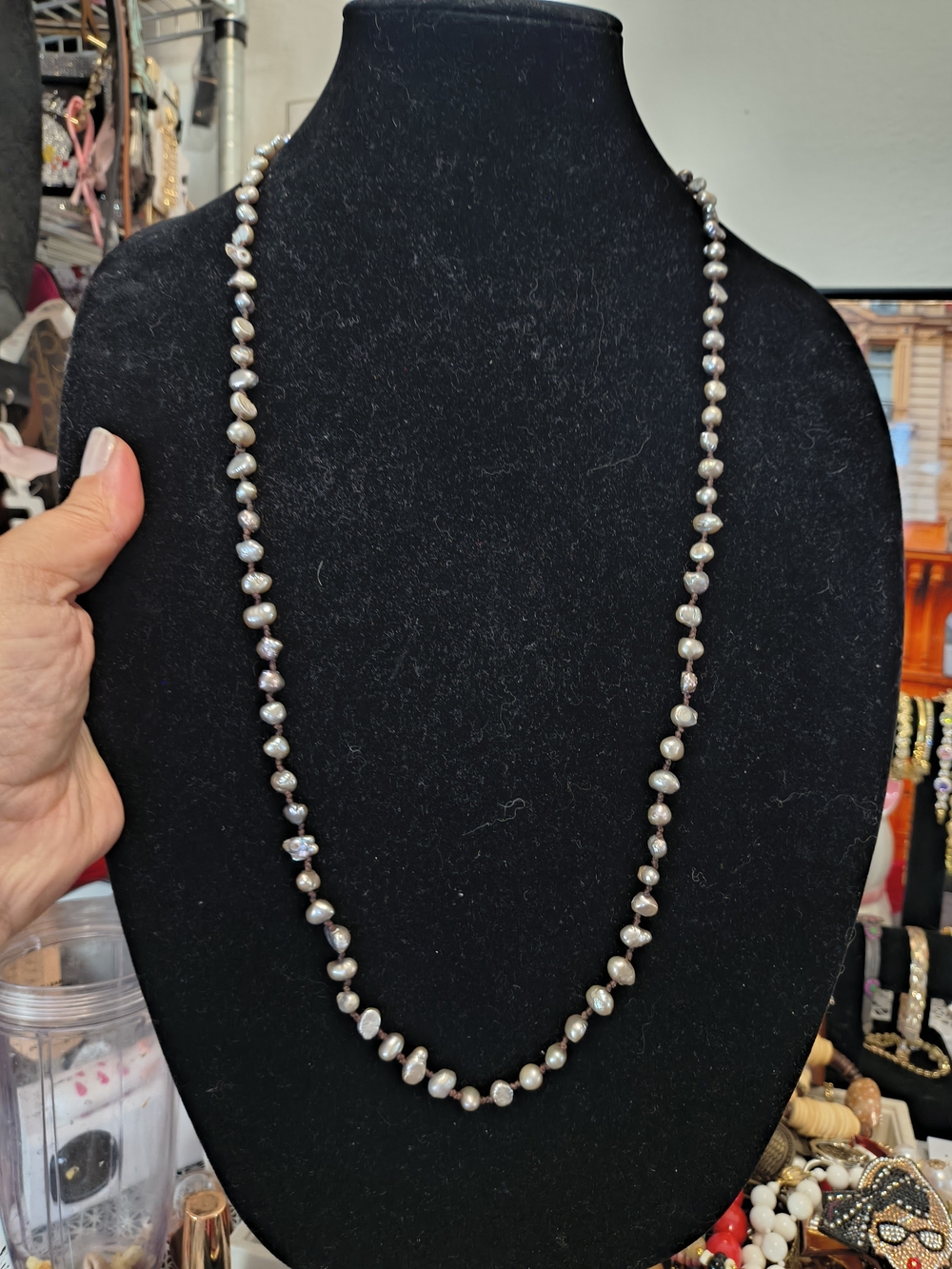 Elegant Natural Gray Pearl Station Necklace